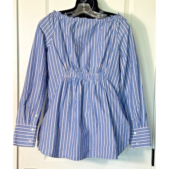 Tibi Garcon Striped Shirred Off Shoulder Top Womens 6 - Picture 5 of 13